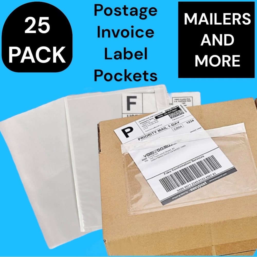 25 (7.5 X 5.5) Clear Postage Invoice Label Pockets PRICE IS FIRM - Picture 2 of 9